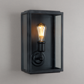 London Box Wall Light Matt Black Wide